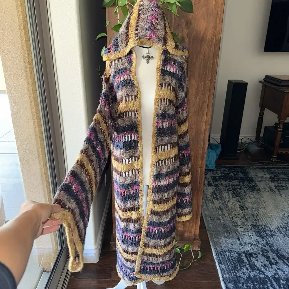 Free People Maggie Crochet Multi Colored Flare Sleeved Cardigan Sweater